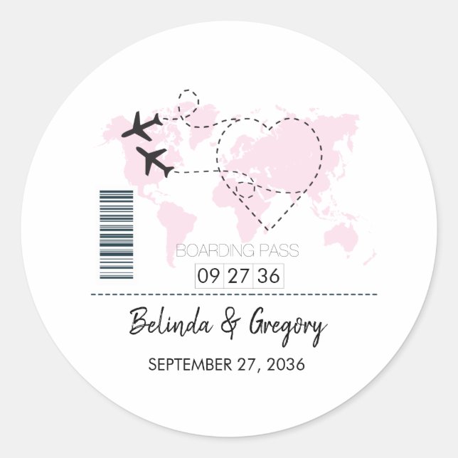 Destination Boarding Pass Wedding Classic Round Sticker (Front)