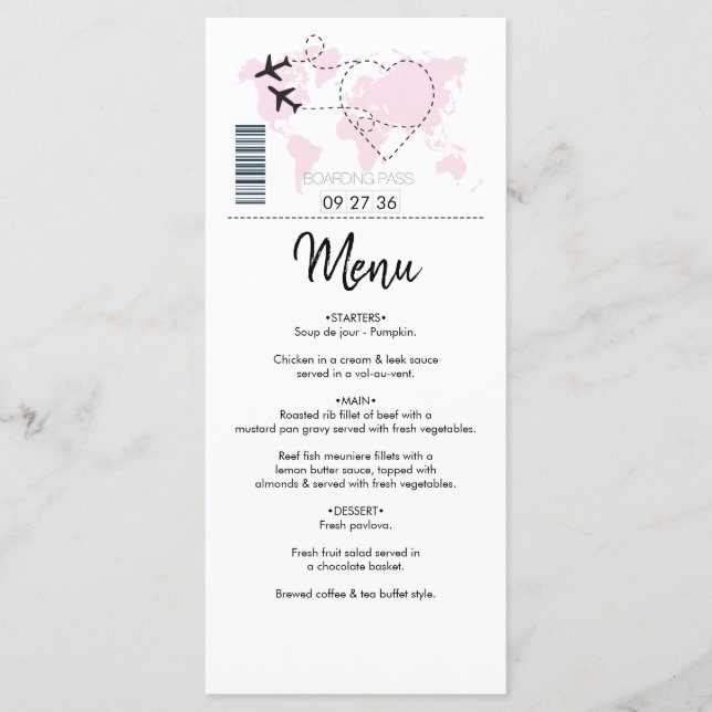 Destination Boarding Pass Wedding Menu (Front)