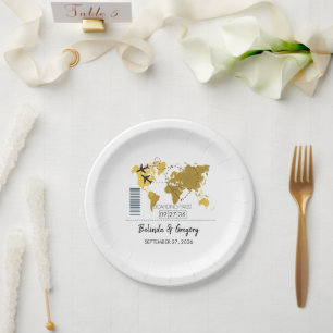 Destination Boarding Pass Wedding Paper Plate