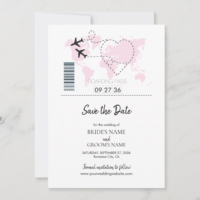 Destination Boarding Pass Wedding Save The Date (Front)