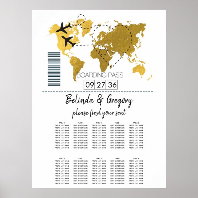 Destination Boarding Pass Wedding Seating Chart (Front)