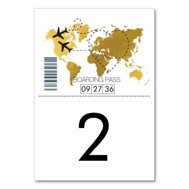 Destination Boarding Pass Wedding Table Number (Front)