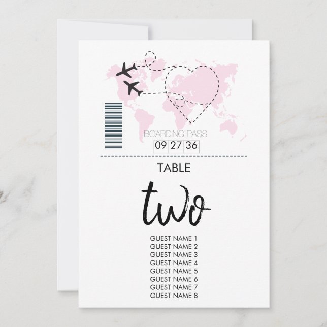 Destination Boarding Pass Wedding Table Number (Front)