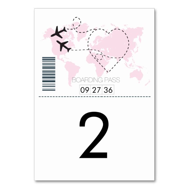Destination Boarding Pass Wedding  Table Number (Front)
