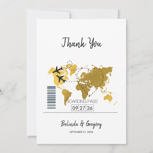 Destination Boarding Pass Wedding Thank You Card (Back)