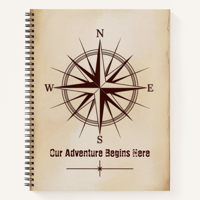Destination Coordinates Compass | Travel Wedding Notebook (Front)