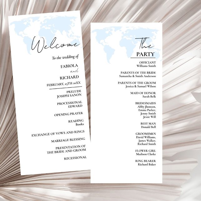 Destination  Dusty Blue Wedding Program Card (Creator Uploaded)