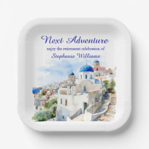 Destination Greece island Retirement Party Paper Plate