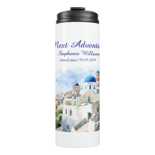 Destination Greece island Retirement Party  Thermal Tumbler (Front)