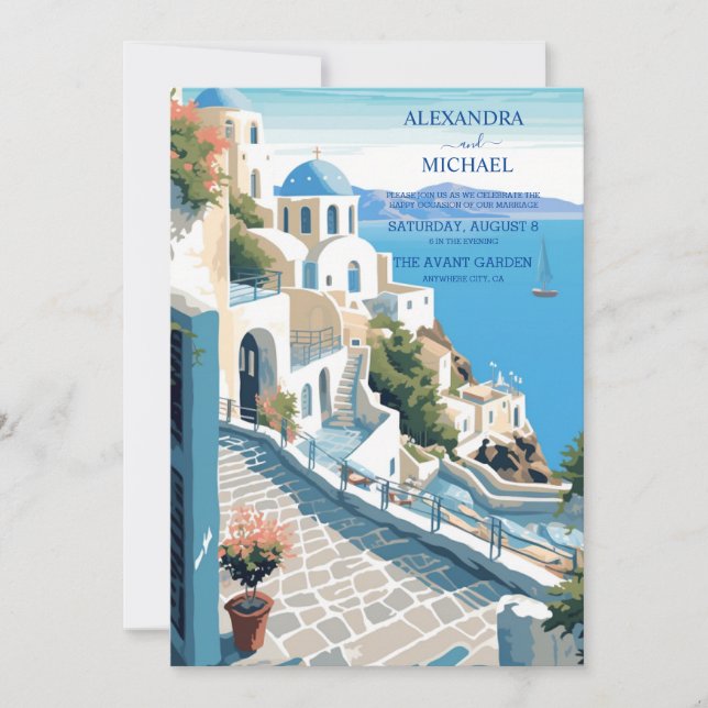 Destination Greece Santorini Wedding Invitation (Front)