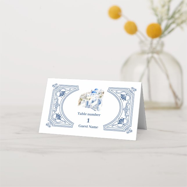 Destination Greece Santorini Wedding Place Card (Front)
