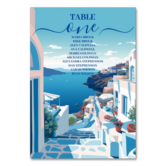 Destination Greece Santorini Wedding Table Number (Front)