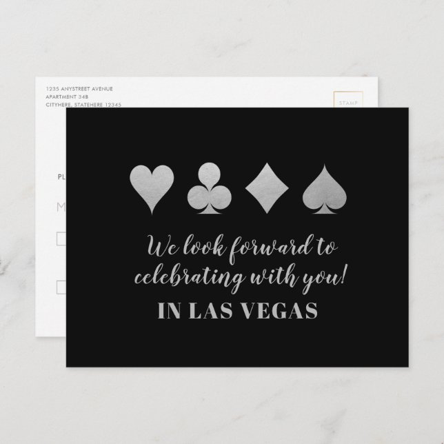 Destination LasVegas Wedding RSVP Silver Postcard (Front/Back)