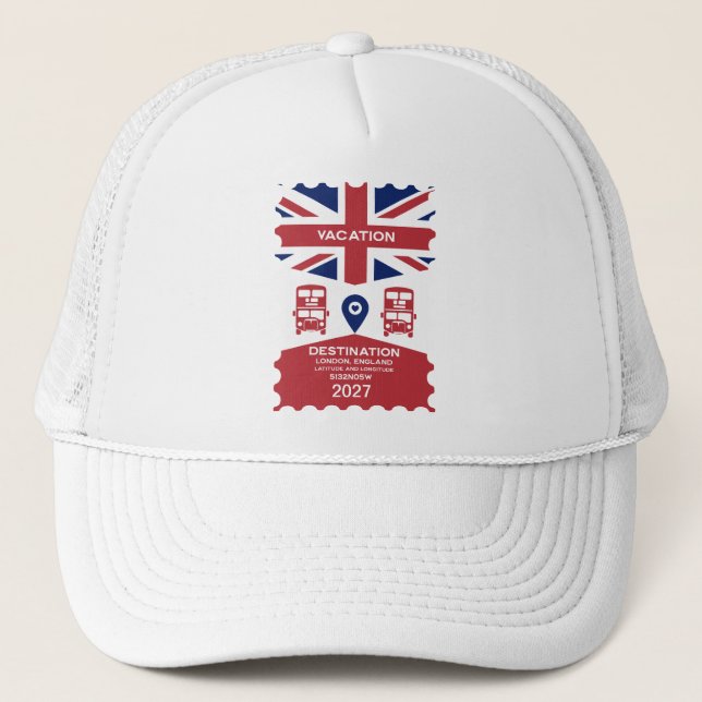 Destination London UK Vacation Trucker Hat (Front)