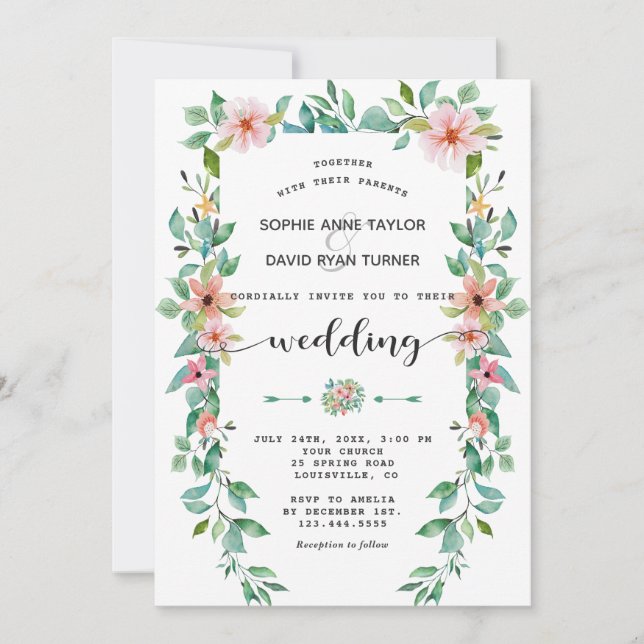 Destination Luau Tropical Floral Wreath Wedding Invitation (Front)
