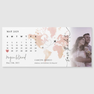 Destination Map Calendar Heart Photo Save the Date Magnetic Invitation