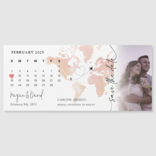 Destination Map Calendar Heart Photo Save the Date Magnetic Invitation