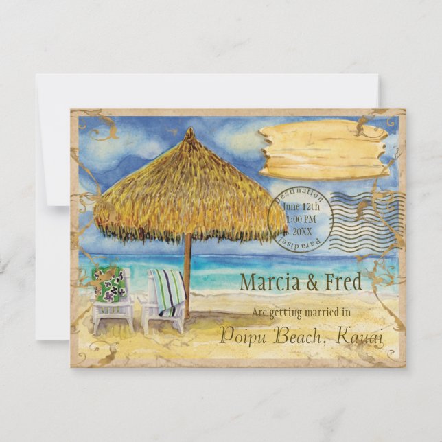 Destination Paradise, Tropical Beach Save the Date (Front)