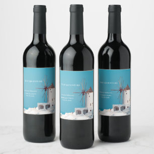 Destination Retirement Party Greek White Blue Wine Label