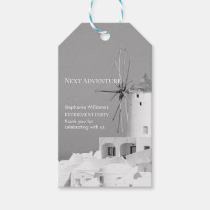 Destination Retirement Party Greek White Grey Gift Tags