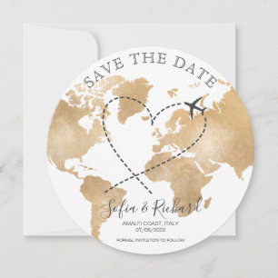 Destination Save the Date Passport Gold World Map Invitation