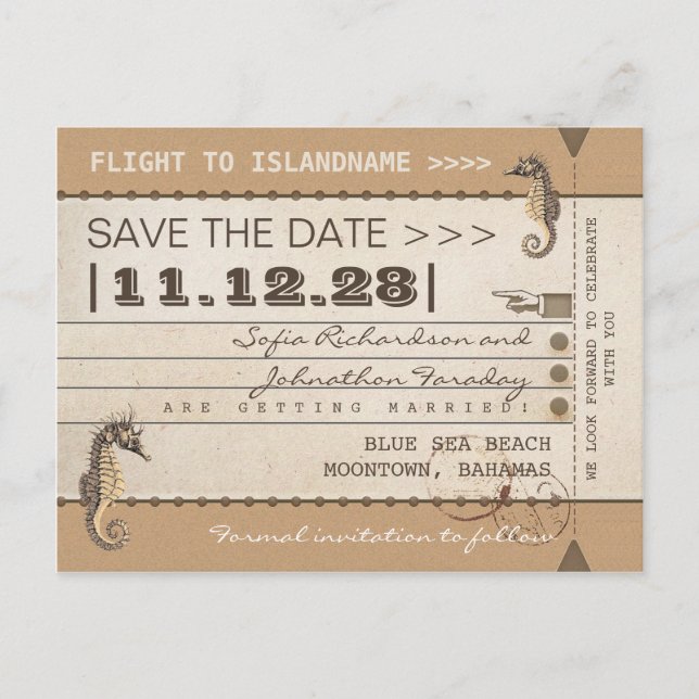 destination save the date seahorses postcards (Front)