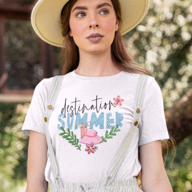 Destination Summer Cocktail Hat Typography T-Shirt (Creator Uploaded)