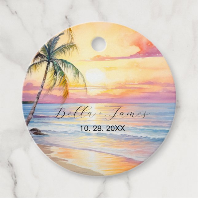 Destination Sunset Beach Wedding  Favour Tags (Front)