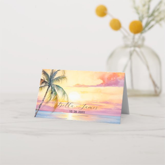 Destination Sunset Beach Wedding  Place Card (Back)
