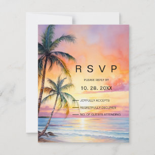 Destination Sunset Beach Wedding RSVP Card