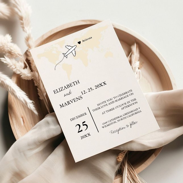 Destination Travel theme world map Wedding Invitat Invitation (Creator Uploaded)