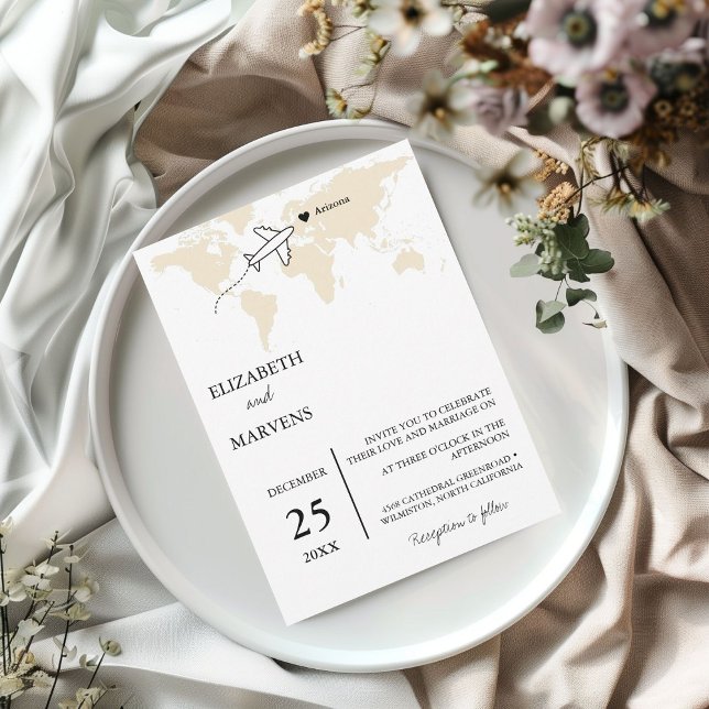 Destination Travel theme world map Wedding Invitation (Creator Uploaded)