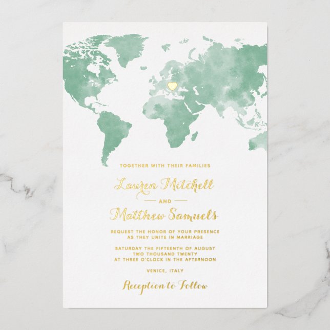 Destination Travel Wedding Foil Invitation (Front)