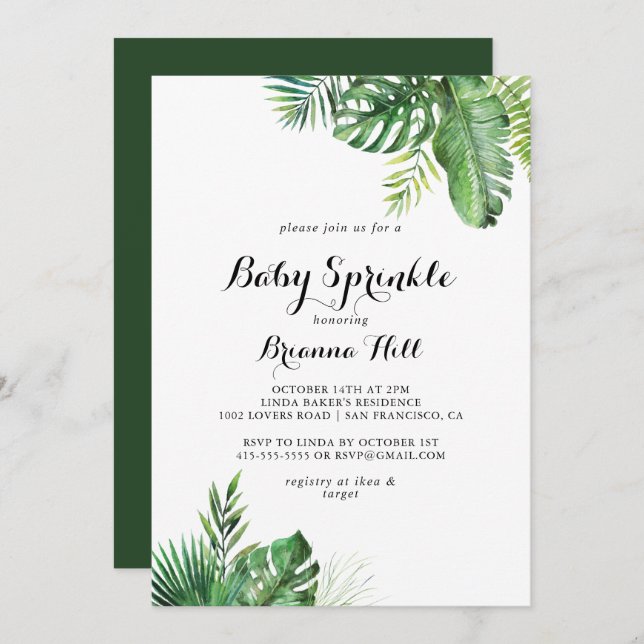 Destination Tropical Greenery Baby Sprinkle Invitation (Front/Back)