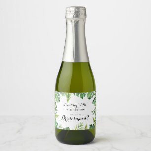 Destination Tropical Greenery Bridesmaid Proposal Sparkling Wine Label