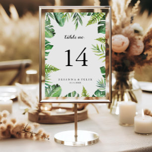 Destination Tropical Greenery Calligraphy Wedding Table Number