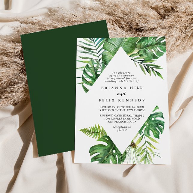 Destination Tropical Greenery Diamond Wedding Invitation (Creator Uploaded)