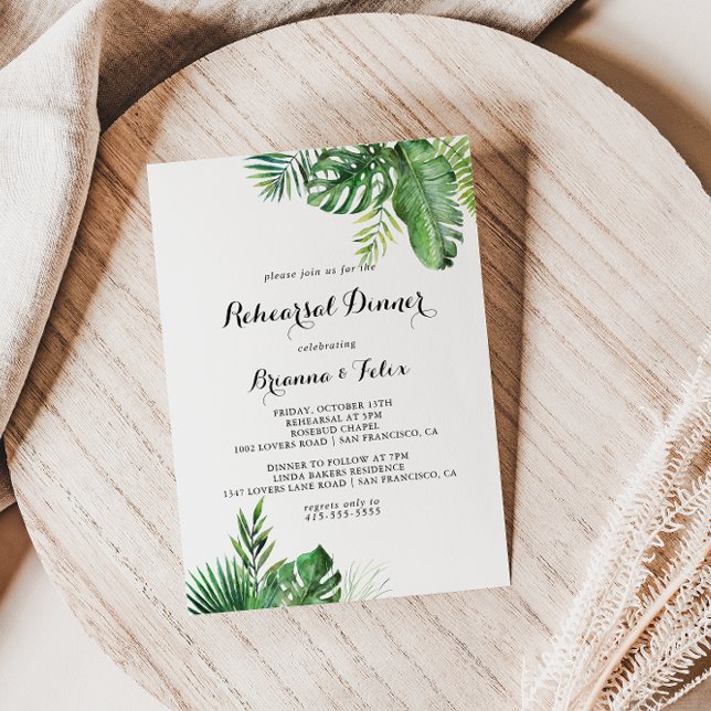 Destination Tropical Greenery Rehearsal Dinner Invitation (Creator Uploaded)