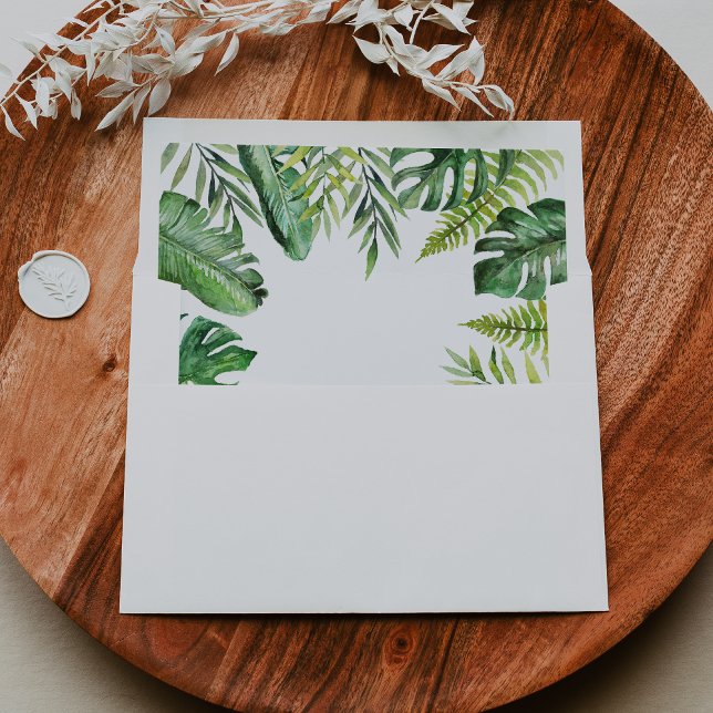 Destination Tropical Greenery Self-Addressed RSVP Envelope (Creator Uploaded)