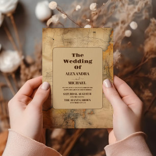 Destination Watercolor Map Travel Wedding Invitation