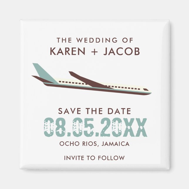 Destination Wedding Aeroplane Save the Date Magnet (Front)