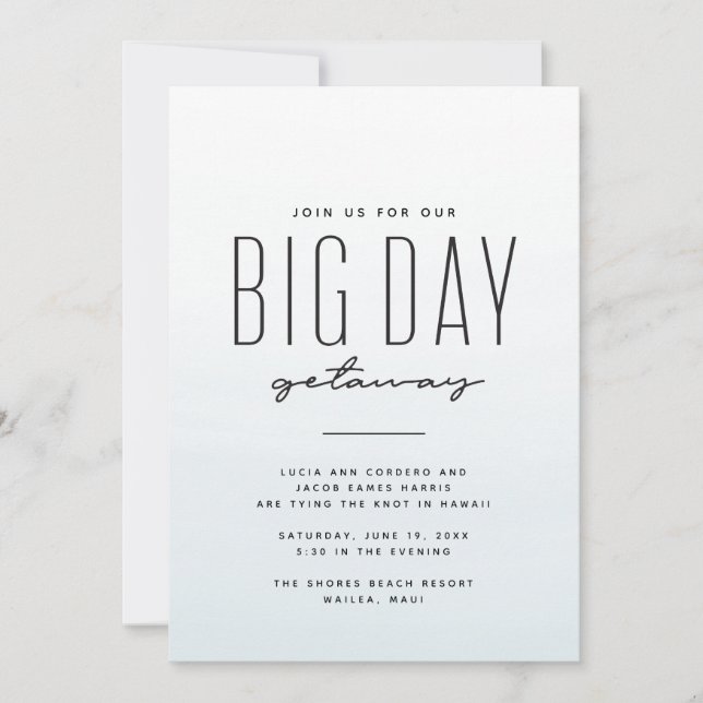 Destination wedding blue watercolor invitation (Front)