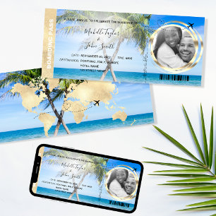 Destination Wedding Boarding Pass Beach Ocean Invi Invitation