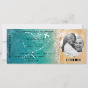 Destination Wedding Boarding Pass Beach Ocean Invi Invitation
