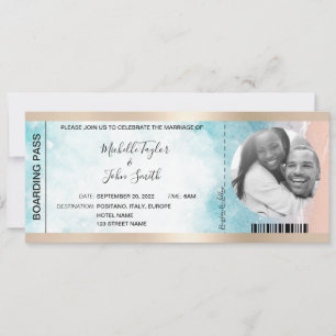 Destination Wedding Boarding Pass Beach Ocean Invi Invitation