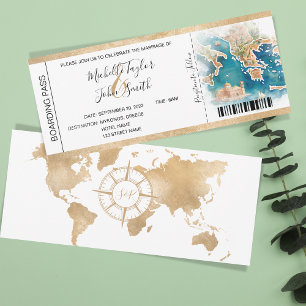 Destination Wedding Boarding Pass Greece Invitation