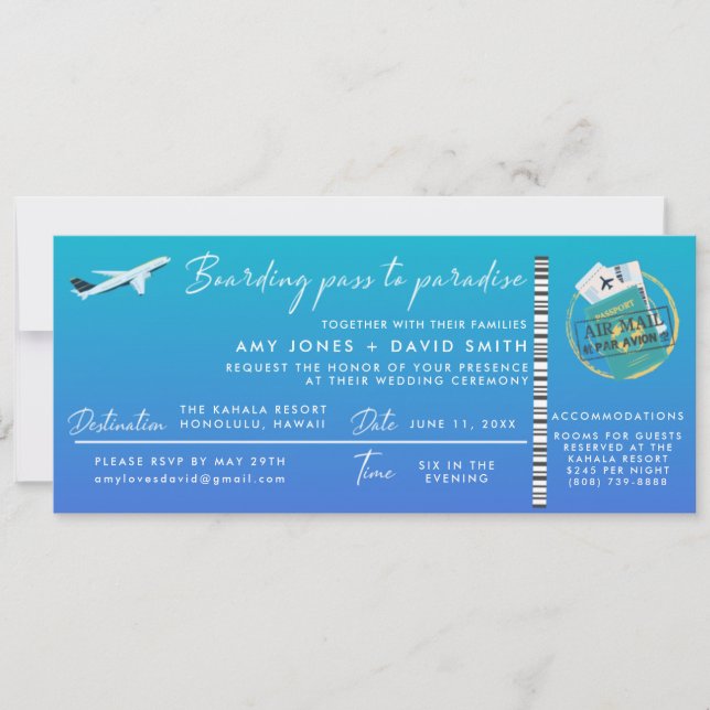 Destination Wedding Boarding Pass Invitation (Front)