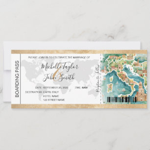Destination Wedding Boarding Pass Italy Invitation