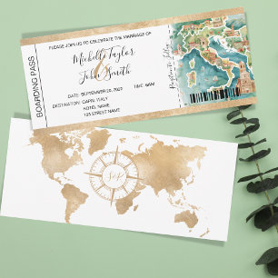 Destination Wedding Boarding Pass Italy Invitation