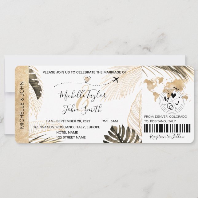 Destination Wedding Boarding Pass Plane Tropical I Invitation (Front)